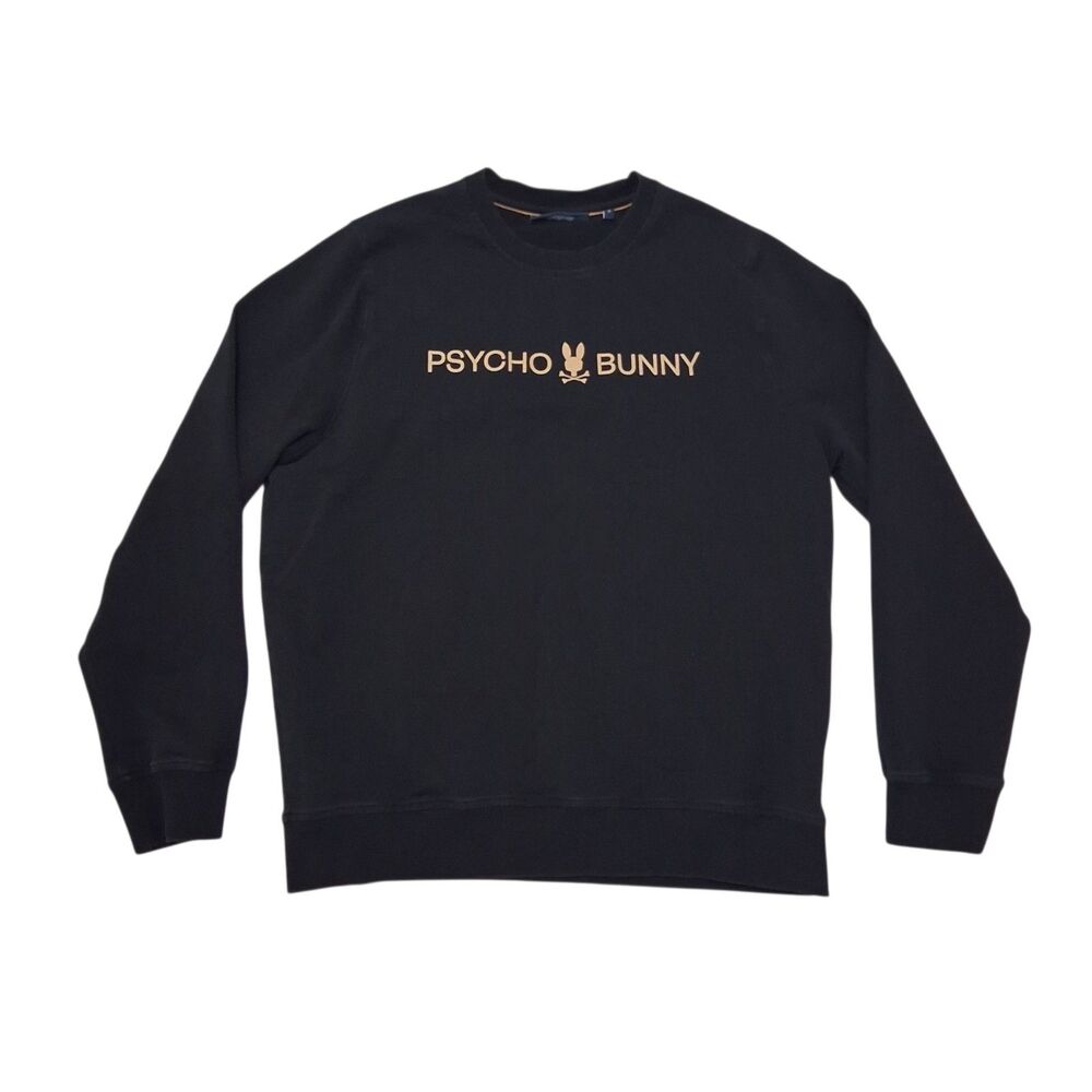 Psycho Bunny Men's XL Heavy Sweatshirt Solid Black Long Sleeve Cotton Elastane